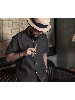Bronson Classic Panama Short Sleeved Shirt Men Cuban Collar Pocket Camp Shirts
